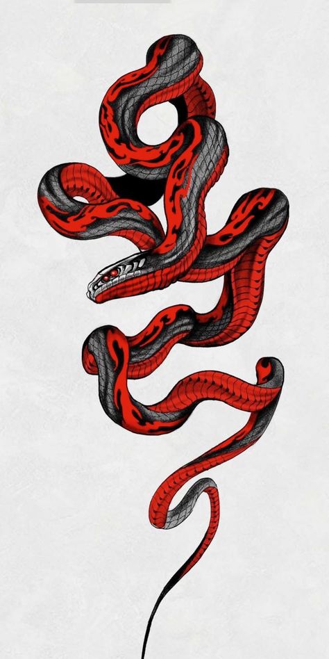 Black Snake Tattoo, Serpent Tattoo, Snake Drawing, Sharpie Tattoos, Snake Tattoo Design, Theme Tattoo, Tatuaje A Color, Red Tattoos, Dark Art Tattoo