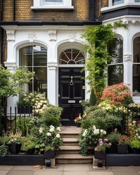 Row House Front Yard, Small Victorian Front Garden, Front Garden Steps, London Front Garden, London Front Door, London House Exterior, Terraced House Front Garden, Victorian Terrace Front Garden, Small Victorian Homes