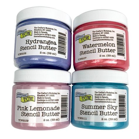 PRICES MAY VARY. The Crafters Workshop Stencil Butter set Blooms includes one 2-oz jar of each stencil butter color Hydrangea, Watermelon, Pink Lemonade and Summer Sky Easy to use stencil butter, has shimmer and shine and helps create and decorate greeting cards, signs, scrapbooks, journals, mixed-media, collages, paper arts, home décor, or any DIY craft or hobby project Stencil butters are deliciously spreadable with a palette knife, brush or fingers. Cleans easily with water immediately after use. Dries in 15-30 minutes. Stencil butter may be added to other mediums and powders to create your own unique custom colors and textures Stencil Butters are great to use on watercolor paper, mixed media board, canvas, wood and dry porous surfaces The Crafters Workshop Stencil Butter set Blooms inc Peaks And Valleys, Colorful Texture, Modeling Paste, Shimmer Shine, Craft Products, Shimmer And Shine, Summer Sky, Shimmer N Shine, Top Crafts