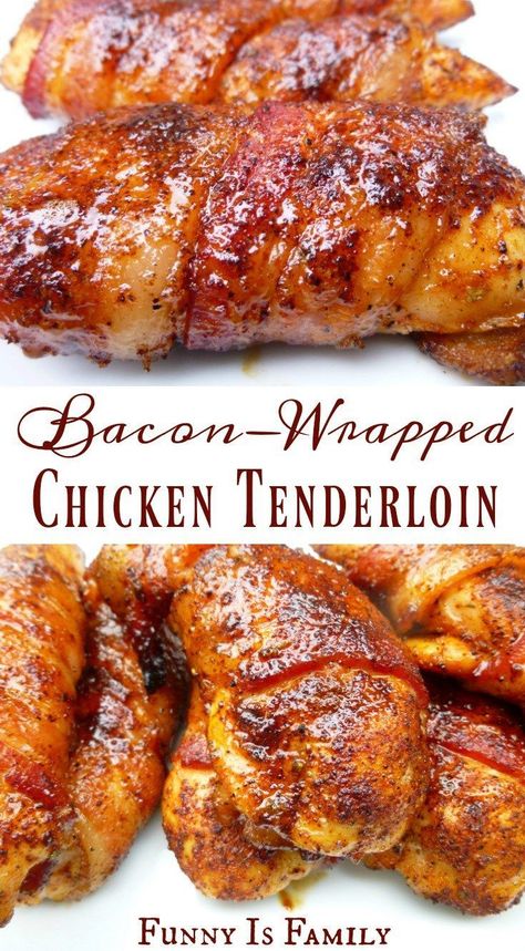 This Bacon-Wrapped Chicken Tenders recipe is as moist and delicious as it looks! In the oven or on the grill, this easy chicken recipe is perfect for dinner or a party appetizer! Tender Recipes, Bacon Wrapped Chicken Tenders, Chicken Tenders Recipe, Easy Chicken Recipe, Future Chef, Chicken Tenderloin, Chicken Tender, Traeger Recipes, Wrapped Chicken