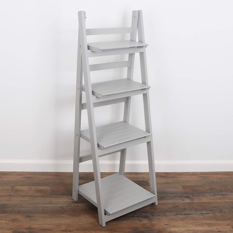 PRICES MAY VARY. MILLTOWN MERCHANTS LADDER BOOKSHELF - The Milltown Merchants light grey bookshelf comes with a unique rustic finish paired with a clean, modern silhouette. The carefully curated display is great for showcasing photo frames, succulents, art, small house plants, wicker baskets, and books. Create an eye catching display to compliment your unique space with the Milltown Merchants wooden bookshelf! EASY SETUP / NO TOOLS REQUIRED - The Milltown Merchants leaning bookcase takes just se Grey Ladder Shelf, Rustic Shelving Unit, Brown Bookshelves, Succulents Art, Leaning Bookshelf, Traditional Bookcases, Wooden Ladder Shelf, Bookshelf Lighting, Rustic Bookshelf