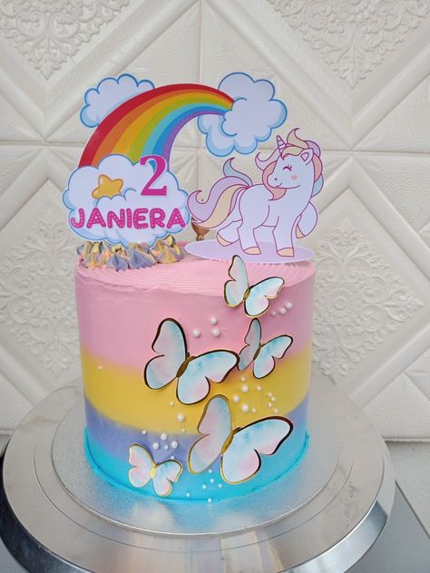 Unicorn with Butterfly theme cake Unicorn Theme Cake, Butterfly Theme Cake, Bon Voyage Cake, Unicorn Cake Design, Cakes Without Fondant, Unicorn Topper, Minnie Mouse Cake Topper, Minnie Mouse Cake, Number Cake