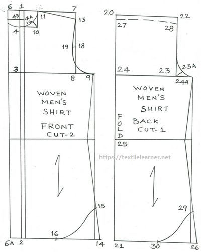 Drafting Procedure of Long Sleeve Woven Shirt - Textile Learner Pants Pattern Free, Men Pants Pattern, Mens Shirt Pattern, Mens Sewing Patterns, Shirt Logo Design, Shirt Sewing Pattern, Dress Patterns Free, Make Your Own Clothes, Garment Pattern