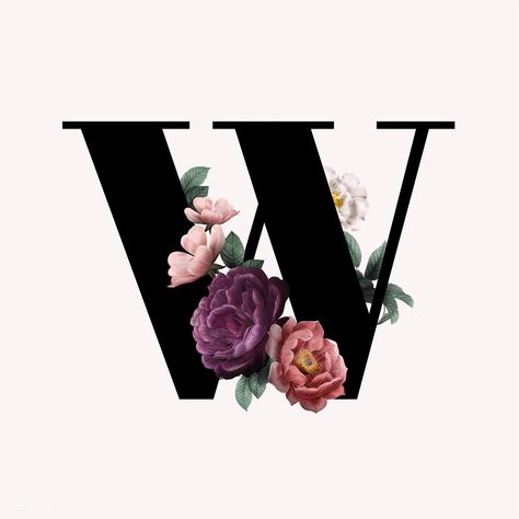 Classic and elegant floral alphabet font letter W vector | free image by rawpixel.com Nice Letters, Illuminated Initials, Flower Monogram, Floral Font, Alphabet Letters Design, Alphabet Font, Web Design Resources, Floral Alphabet, Aesthetic Letters