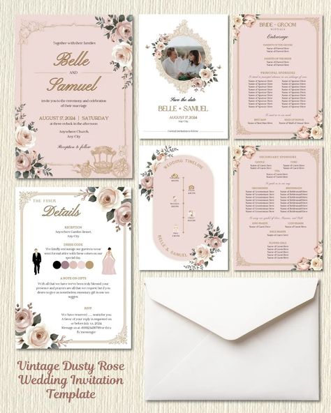 How about a touch of elegance with a hint of vintage charm? Our Dusty Rose Template is your perfect choice for celebrating love in style! #weddingideas #weddinginspiration #weddinginspo #template #invitationtemplate #invitationlayout #wedding #2025wedding #2024wedding #weddinginvitation #weddingph #weddingtiktok #invitationdesign #vintagewedding #weddingsuite #dustyrose Rose Template, Invitation Layout, Wedding Stationary, Wedding Suits, Dusty Rose, Invitation Design, Vintage Charms, Vintage Wedding, Wedding Inspo