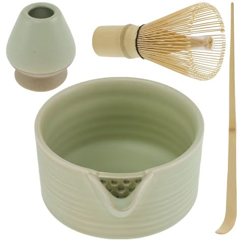 PRICES MAY VARY. [Elegant Matcha Whisk Set] This elegant matcha whisk set draws inspiration from the beautiful nature, the glaze colour complements the green tea hue making it vibrant and elegant. The ceramic matcha bowl is unique work of art that seems to blend into the fresh greenery of the outdoors. Not only can it add artistic touch, but also fit perfectly into modern life, showing your refined taste and having an enjoyable tea time. [4Pcs Set] This matcha whisk set contains 1 x Ceramic Matc Matcha Pottery Set, Matcha Whisk Set, Matcha Whisk Holder, Ceramic Matcha Bowl, Tea Pot Pottery, Matcha Kit, Ceramic Kitchenware, Funky Bedroom, Japanese Matcha Tea