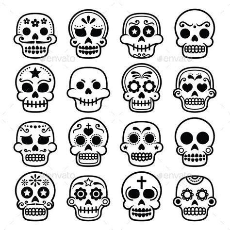 Halloween, Mexican sugar skull, Dia de los Muertos - Halloween Seasons/Holidays Sugar Skull Art Drawing, Skull Icon, Mexican Sugar Skull, Skull Art Drawing, Sugar Skull Design, Sugar Skull Tattoos, Skulls Drawing, Posca Art, Mexican Skulls