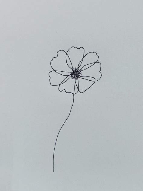 Cosmo Flower Sketch, Cosmos Flower Line Drawing, One Line Cosmos Flower, Cosmos Line Art, Flower Continuous Line Drawing, Simple Cosmos Flower Tattoo, Small Cosmos Flower Tattoo, Fine Line Cosmos Flower Tattoo, Single Line Flower Drawing