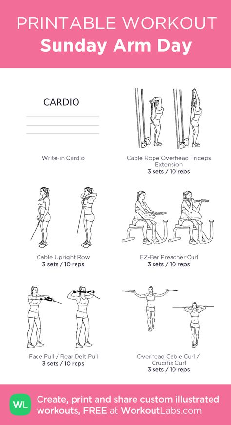 Sunday Arm Day – my custom workout created at WorkoutLabs.com • Click through to download as printable PDF! #customworkout Arm Day Workout Gym Women, Arm Day Gym, Arm Day Workout, Chest Workout Women, Workout Labs, Sunday Workout, Fitness Studio Training, Gym Workout Guide, Printable Workout