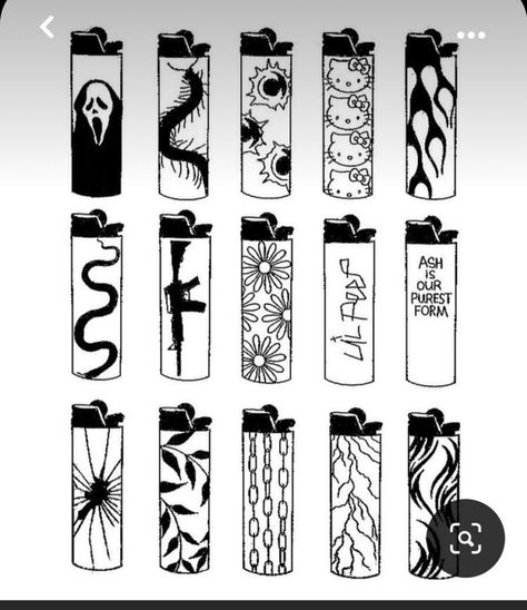 Tattoo Sheets Drawings, Painted Lighter Aesthetic, Lighter Paintings Ideas, Clay Lighter, Lighter Tattoo, Abstract Tattoos, Small Sketchbook, History Tattoos, Colouring Sheets