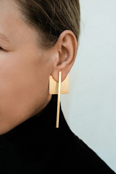 Square Bar Earring Jacket, Double Earrings, Front Back Earring, Single Bar Earring Gold Abstract Earrings Geometric Earrings, Stick Earrings - Etsy Geometric Jewelry Earrings, Geometric Jewellery, Long Bar Earrings, Earring Jacket, Extra Long Earrings, Bar Earring, Gold Ear Jacket, Simple Jewellery, Rectangular Earrings