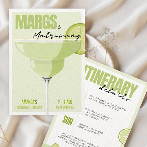 Margs & Matrimony Bachelorette Weekend itinerary Invitation Margs And Matrimony Invitations, Margs & Matrimony, Margaritas With My Senoritas, Itinerary Invitation, Bachelorette Weekend Itinerary, Bachelorette Weekend Invitations, Brunch Bubbly, Chic Invitation, Bachelorette Itinerary