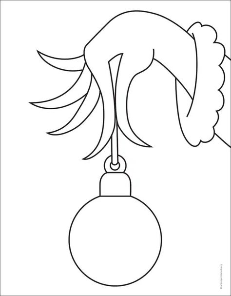 Easy Grinch Hand Drawing Tutorial Video & Grinch Coloring Page Grinch Tree Drawing, Simple Grinch Painting, Grinch Stealing Lights Template, Grinch Activity Sheets, Grinch Sketch Easy, Grinch Christmas Painting Canvases, How To Draw Grinch Hand, Printable Grinch Decorations, Christmas Easy Coloring Pages