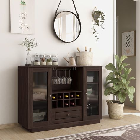 Buffet With Wine Rack, Bar Buffet Cabinet, White Buffet Cabinet, Contemporary Buffets And Sideboards, Bars Ideas, Coffee Mornings, Panel Cabinet Doors, Coffee Inspiration, Space Coffee