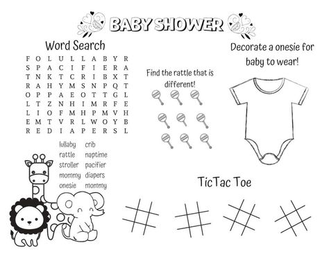 Kids Baby Shower Activities, Kids Table Baby Shower Activities, Baby Shower Activities For Kids, Baby Shower Kids Activities, Baby Shower Coloring Pages, Baby Activity Table, Baby Jeopardy, Modern Baby Shower Themes, January Baby Shower