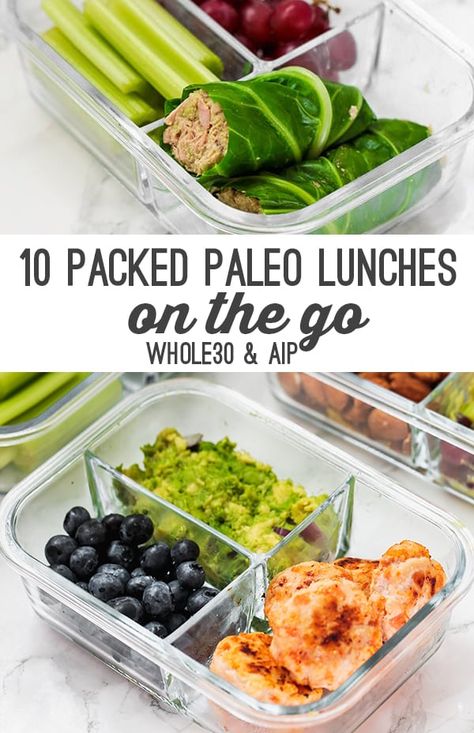 These 10 paleo lunches are perfect for packing on the go! They're perfect to take to work, school, or just store in your fridge for a quick option. These lunches are all grain free, gluten free, and have whole30 and AIP options. Easy Paleo Lunches, Paleo Lunches, Paleo Menu, Whole 30 Lunch, Paleo Meal Prep, Paleo Cookbook, Resep Diet, Paleo Diet Recipes, Paleo Lunch