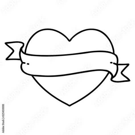 Heart With Banner Tattoo, Heart And Banner Tattoo, Heart Banner Tattoo, Cute Drawings For Him, Heart Arrow Tattoo, Banner Tattoo, Datum Tattoo, Traditional Heart Tattoos, Simple Heart Tattoos