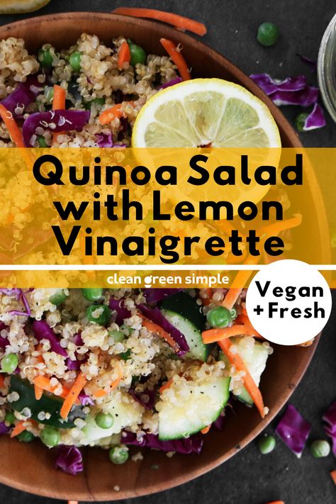 Quinoa Salad Dressing, Lemon Dijon Vinaigrette, Lemon Vinaigrette Recipe, Quinoa Avocado Salad, Lemon Salad Dressings, Salad With Lemon Vinaigrette, Lemon Quinoa, Vegan Quinoa Salad, Colorful Veggies