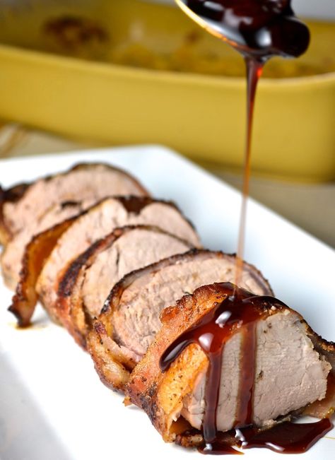 Need a beautiful dish that's also extremely delicious? Then you should think about making this Bacon Wrapped Pork Tenderloin with Cherry Bourbon Chutney. Butternut Squash Goat Cheese, Kentucky Hot Brown Sandwich, Squash Goat Cheese, Derby Food, Cheese Gratin, Bacon Wrapped Pork Loin, Wrapped Pork Tenderloin, Kentucky Derby Food, Cherry Bourbon