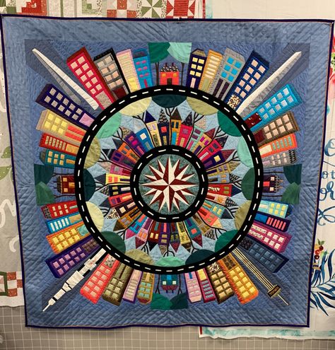 See Some "Color My World" Creations - The Quilt Show Quilting Blog City Quilt Pattern, Quilted Houses, City Quilt, Color My World, Space Needle Seattle, The Quilt Show, Quilt Show, Dresden Plate, Block Of The Month