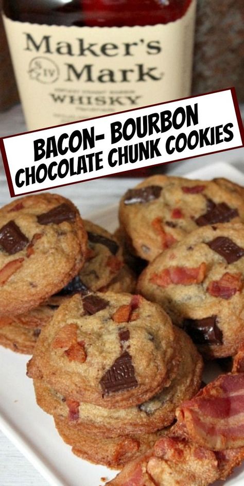 Bourbon Cookies Recipe, Bourbon Cookies, Boozy Baking, Bourbon Chocolate, Bacon Chocolate, Bourbon Bacon, Chocolate Chunk Cookie Recipe, Bourbon Recipes, Chocolate Bacon