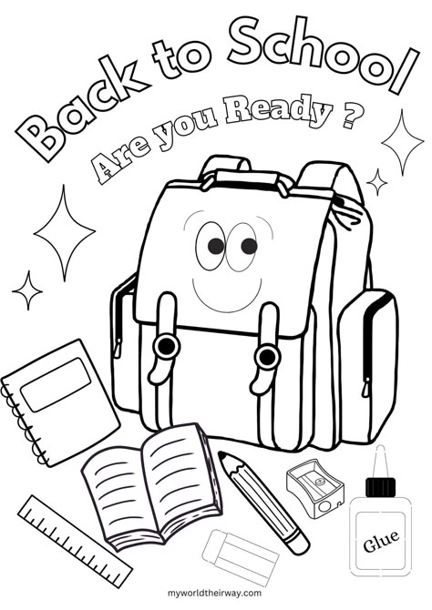 FREE BACK TO SCHOOL COLORING PAGES Welcome Back Activity For Kids, First Day Of School Coloring Page Preschool, School Supplies Coloring Pages, Back To School Colouring Sheet, Back To School Coloring Pages, Welcome Back To School Coloring Pages, School Bag Coloring Page, School Supply Coloring Page, Welcome To Class