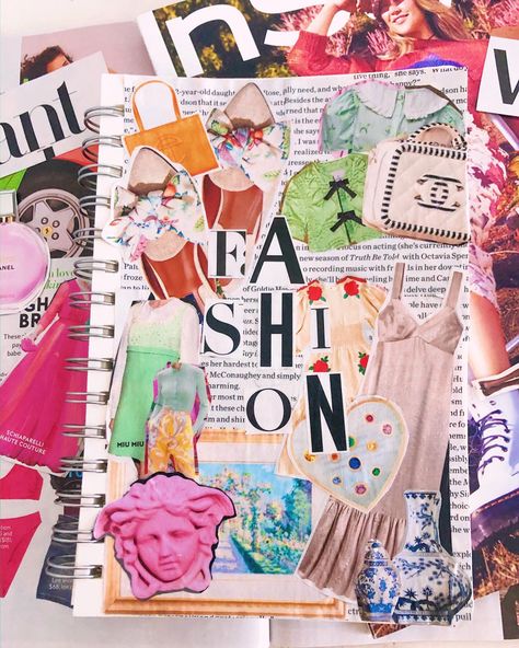 Fashion Sketchbook Cover Ideas, Fashion Scrapbook Ideas, Fashion Sketchbook Cover, Fashion Journal Ideas, Magazine Collage Diy, Fashion Design Sketches Portfolio, Fashion Magazine Collage, Fashion Scrapbook, Fashion Sketchbook Inspiration