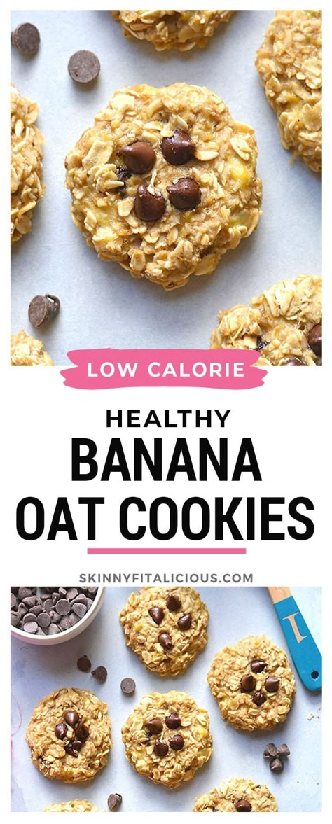 Overnight Oats Healthy Low Calorie, Low Calorie Oatmeal, Healthy Oat Cookies, Low Calorie Sweets, Cookies Banana, Low Calorie Cookies, Low Calorie Baking, Low Cal Snacks, Banana Oat Cookies