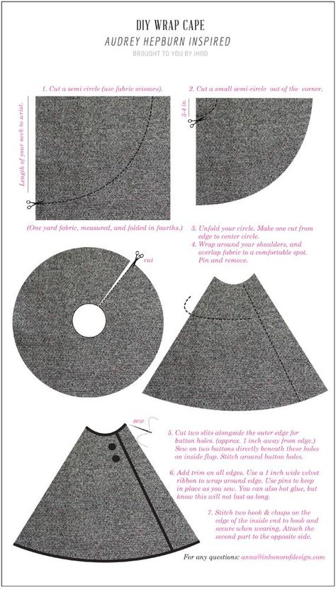 Make with fleece? In Honor Of Design: DIY Audrey Inspired Cape: Cape Diy, Cape Tutorial, Diy Sy, Diy Clothes Hacks, Costumes Diy, Diy Costumes Kids, Coated Denim, Diy Wrap, Sew Ins