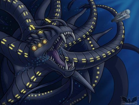 Chased by a Nightmare(Digital art by Armorwing) Subnautica Fanart, Gargantuan Leviathan, Sea Dragon Leviathan, Scary Sea Creatures, Subnautica Creatures, Subnautica Concept Art, Eldritch Horror, Survival Horror Game, Cthulhu Mythos