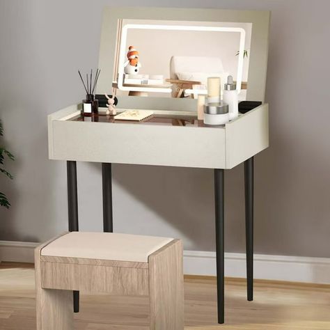 Flip Top Vanity Desk, Flip Top Vanity, Japandi Vanity Table, Vanity Study Desk, Makeup Storage Desk, Small Makeup Vanity, Black Vanity Desk, Vanity Table With Mirror, Small Vanity Table