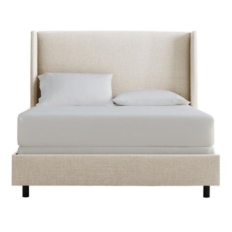 Linen Wingback Bryn Upholstered Bed - World Market Linen Upholstered Bed, Upholstered Bedroom, Velvet Upholstered Bed, King Upholstered Bed, Wingback Bed, Wingback Headboard, Master Decor, Wooden Bed Frames, Traditional Bedroom