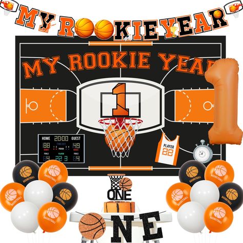 PRICES MAY VARY. Happy my rookie year birthday 1st birthday: The colorful backdrop banners and cake topper feature basketballs and “My Rookie Year”words that will look great hanging around the party area. They will add excitement to photos and make your party more like a rookie wonderland. Unique basketball design: The banners are designed with basketball pattern as well as the orange basketball themed balloons in black, white and orange. With these decorations setting the scene, the birthday ba Basketball Theme 1st Birthday Party, Sports Theme 1st Birthday, My Rookie Year First Birthday, Basketball 1st Birthday Party, Basketball First Birthday Party, 1st Bday Themes For Boys, Baby Boy 1st Birthday Ideas, Basketball 1st Birthday, Rookie Year First Birthday