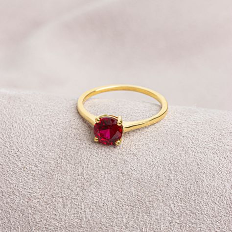 Solid Rings For Women, Round Ruby Ring Design, Ruby Ring Designs Gold, Ruby Gold Rings For Women, Ruby Rings Women, Real Ruby Rings, Ruby Gold Ring, Ruby Birthstone Ring, Ruby Ring Designs