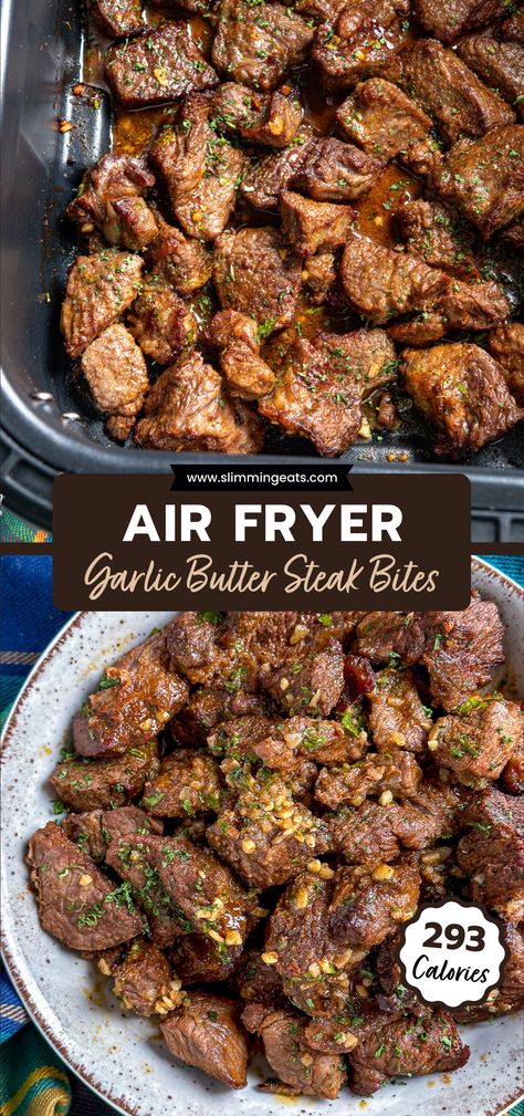 Seasoned Steak, Air Fryer Steak Bites, Garlic Butter Steak Bites, Plats Ramadan, Butter Steak Bites, New Air Fryer Recipes, Air Fryer Garlic, Air Fryer Steak, Butter Steak