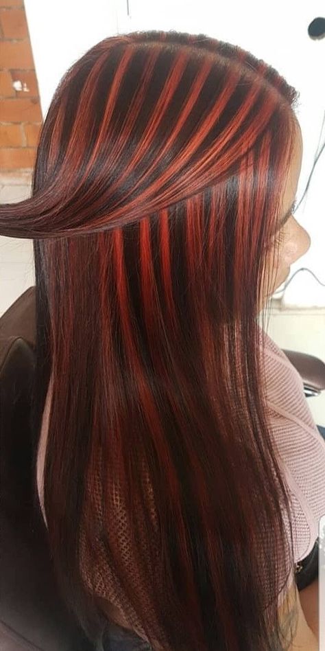 Red Streaks of Confidence: Hair Ideas Highlight Hair Ideas, Red Hair Streaks, Bright Pink Hair, Skunk Hair, Red Hair With Highlights, Highlight Hair, Red Streaks, Wine Red Hair, Inspo Hair