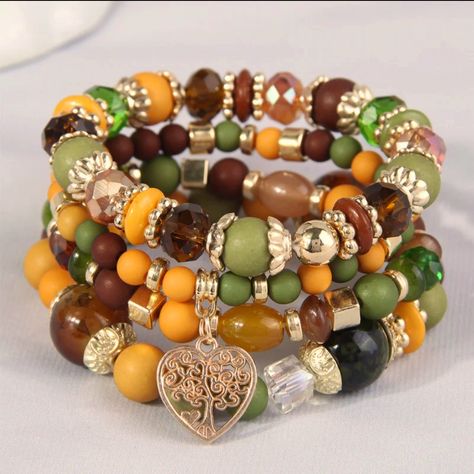 Mixture Of Yellow, Brown, And Green Which Are Earth Tones. Beautifully Handcrafted With You In Mind. Gold Earthy Jewelry, Brown Beaded Bracelets, Clothe Hack, Earthy Accessories, Body Jewelry Diy, Earth Bracelet, Xoxo Jewelry, Spiritual Fashion, Streamer Dr