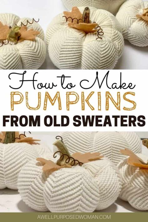 Diy Pumpkins From Sweaters, Fabric Pumpkin Display, Chenille Pumpkins Tutorial, Homemade Fabric Pumpkins, Making Pumpkins Out Of Fabric, Wool Pumpkins Diy, Sweater Pumpkins Diy, Sweater Pumpkins No Sew, Cloth Pumpkins Diy No Sew