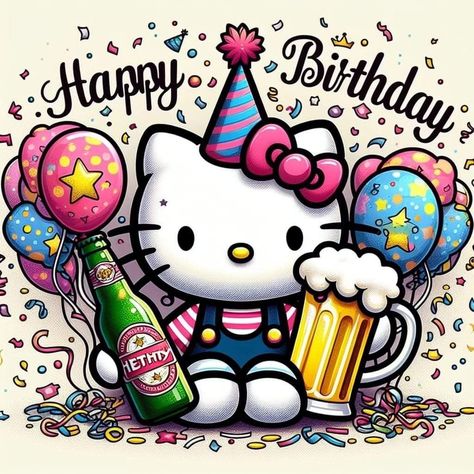 Hello Kitty Happy Birthday, Hello Kitty Happy, Halloween Bottle Labels, Hello Kitty Birthday Party, Happy Birthday Wishes Cake, Happy Birthday Wallpaper, Charmmy Kitty, Hello Kitty Images, Snoopy Pictures