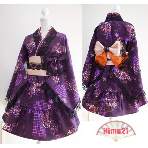 Two piece dress re-make from specially selected brand new GENUINE KIMONO. Condition is BRAND NEW. Normally KIMONO cannot wash, but this dress uses unique mater… Maid Clothing, Japanese Style Dress, Dresses Cosplay, Japanese Kimono Dress, Kimono Cosplay, Anting Manik, Cute Kimonos, Anime Kimono, Lace Silk