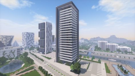 Realistic Apartment, Modern Apartment Building, Minecraft Skyscraper, Minecraft Modern City, Interior Minecraft, Minecraft City Buildings, Monumental Architecture, Modern Skyscrapers, Minecraft Modern