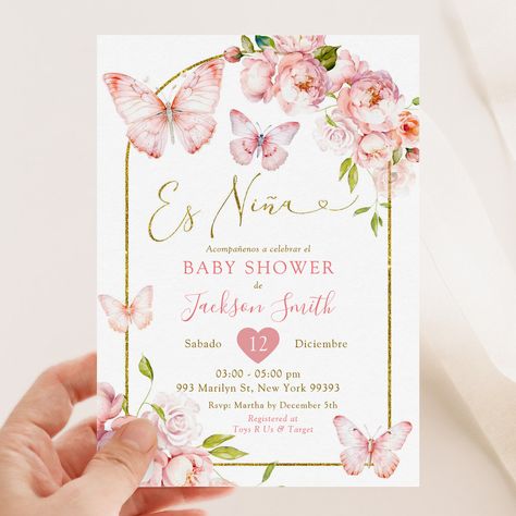 Baby Shower Minimalist, Shower Minimalist, Mexican Invitations, Babby Shower, Butterfly Baby Shower Invitations, Butterfly Invitations, Butterfly Girl, Baby Shower Invitaciones, Butterfly Baby Shower