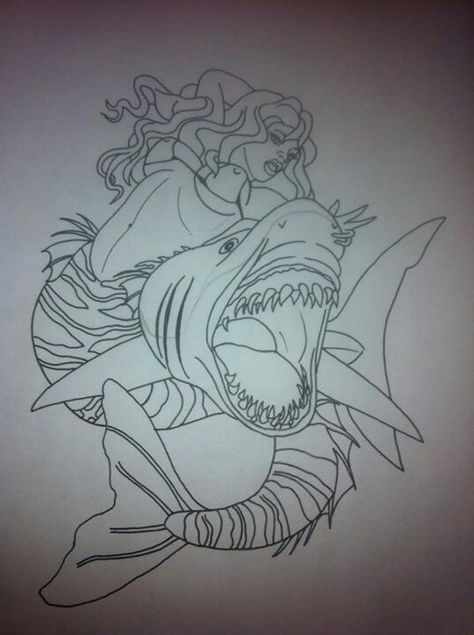 Shark and mermaid tattoo design Shark Mermaid Tattoo, Shark And Mermaid Tattoo, Mermaid Tattoos For Women, Shark And Mermaid, Shark Mermaid, Mermaid Tattoo Designs, Dragon Tattoo Art, Soul Tattoo, Shark Tattoo