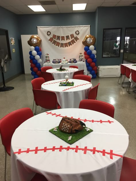 Baseball Party First Birthday, Baseball Theme Birthday Decoration, Baseball Party Ideas For Adults, Baseball Birthday Party Centerpieces, Baseball Party Centerpiece Diy, Rookie Of The Year Centerpiece Ideas, Baseball Theme Birthday Party Decorations, Baseball Birthday Party Decor, Baseball Birthday Centerpieces