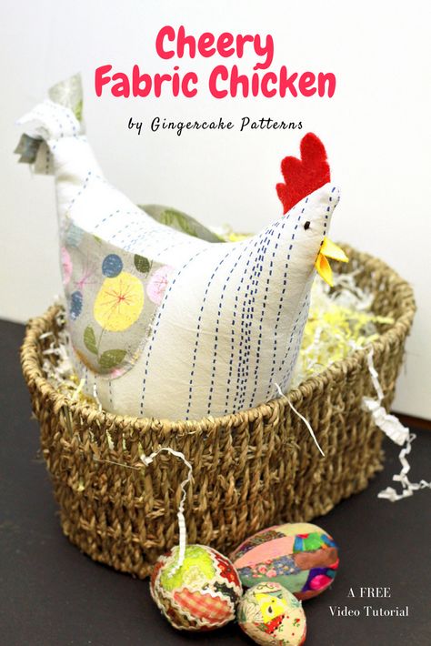 Cheery Fabric Chicken Tutorial Fabric Chicken, Cherry Fabric, Chicken Pillows, Chicken Crafts, Easter Chicken, Chicken Pattern, Fabric Sewing Patterns, Cute Chickens, Chicken Diy