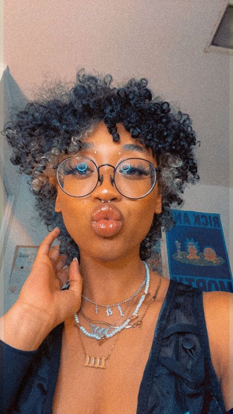 #blackgirlmagic #blackgirl #curlyhair #curlyhaircut #curlymullet #mullet #3chair #3ccurls #3cmullet #glasses #blonde #skunkstripe Mullet On Natural Hair, 4c Hair Mullet, Natural Hair Mullet Black Women, Curly Hair Mullet Black Women, Mullets On Black Women, Twist Mullet, Mullet Haircut Black Women, Curly Wolf Cut Black Women, Afro Mullet Black Women