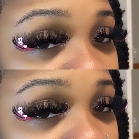 Follow our Instagram @honeycouturebar Eyelash Extensions With Decals, Lash Extension Decals, Valentine Lashes Extensions, Lash Extensions Valentines Day, Decal Lash Extensions, Birthday Lashes Extensions, Freestyle Lash Extensions, Lash Extensions Styles Color, Lash Extensions Colorful