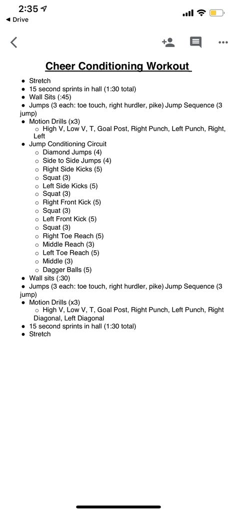 Cheerleader Diet Plan, Team Conditioning Workouts, Cheerleader Conditioning Workout, Cheer Core Workout, First Cheer Practice Ideas, Elementary Cheer Coach, Motion Drills Cheerleading, Cheer Workouts At The Gym, Conditioning For Cheerleaders