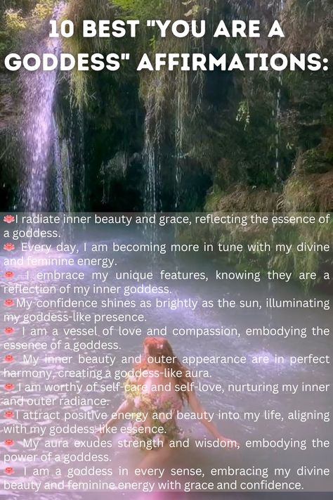 Goddess Affirmations, Beauty Affirmations, Divine Feminine Goddess, Goddess Quotes, Prosperity Affirmations, Divine Feminine Spirituality, Vision Board Affirmations, Energy Healing Spirituality, Affirmations For Happiness