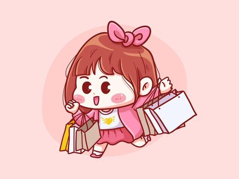 Cute and kawaii Girl Holding Shopping Bag manga chibi Illustration Holding Shopping Bags, Draw So Cute, Logo Online Shop, Shopping Clipart, Happy Birthday Kids, Kawaii Illustration, Chibi Girl, Cartoon Logo